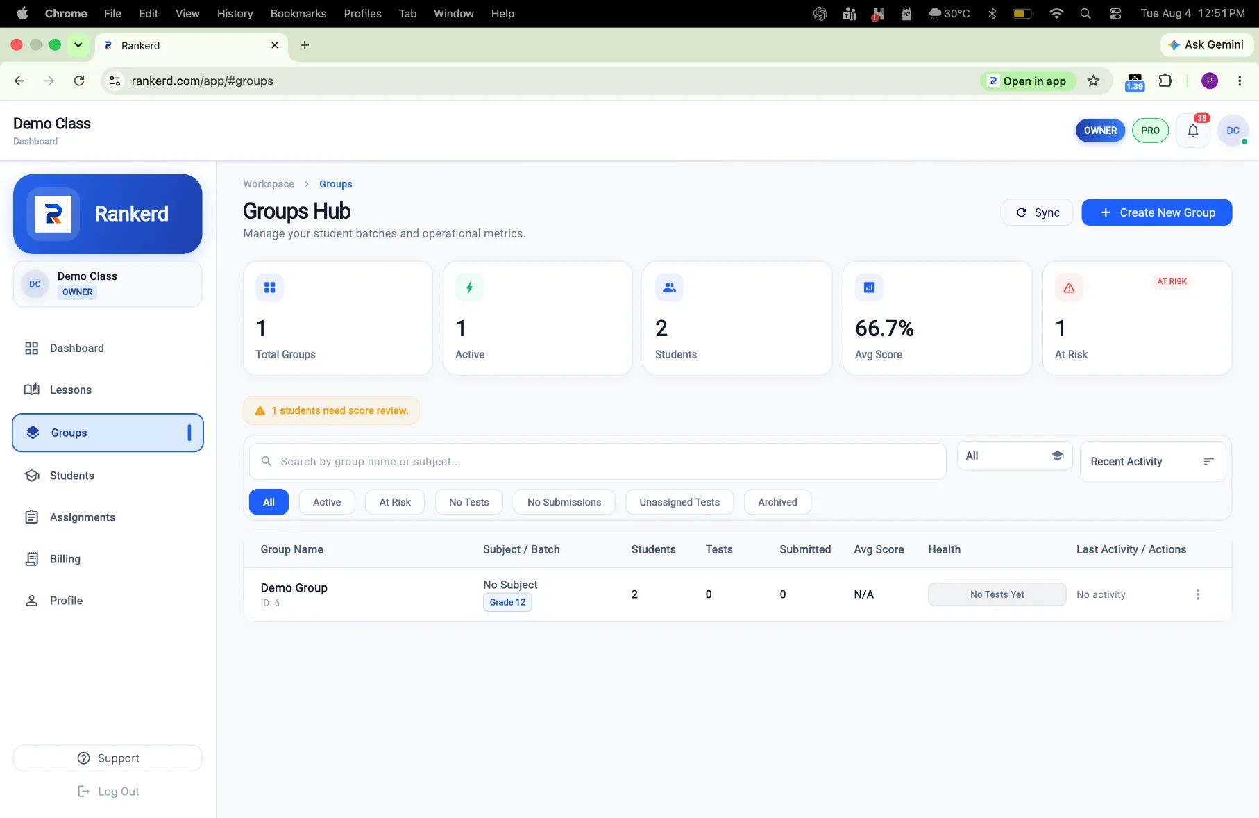 Rankerd groups and batches workspace