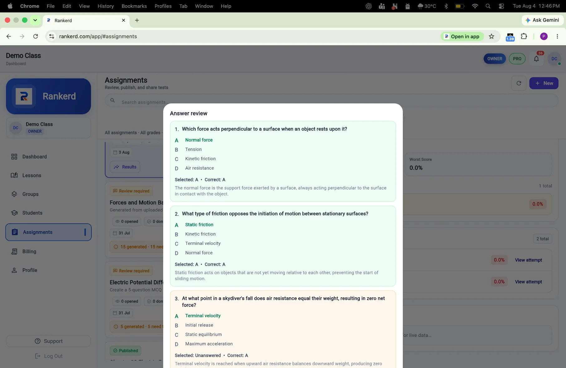 Live assignment participation monitoring