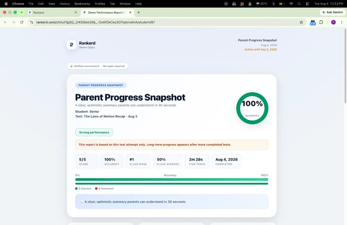 Parent progress report prepared in Rankerd