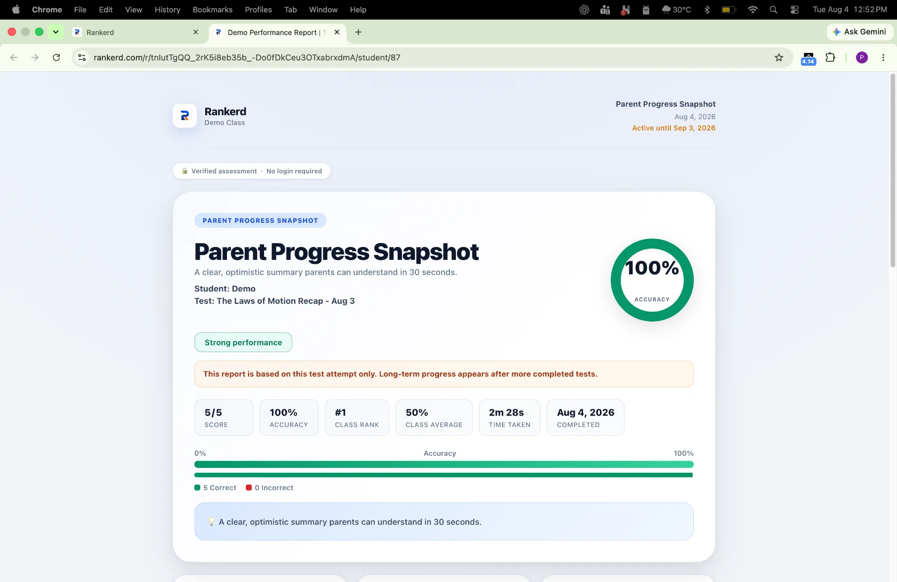 A parent-ready lesson update in Rankerd