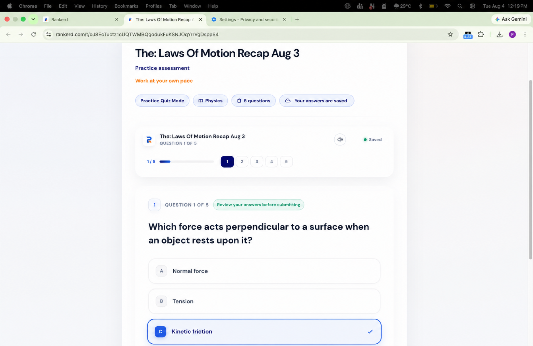 Student completing a browser assignment