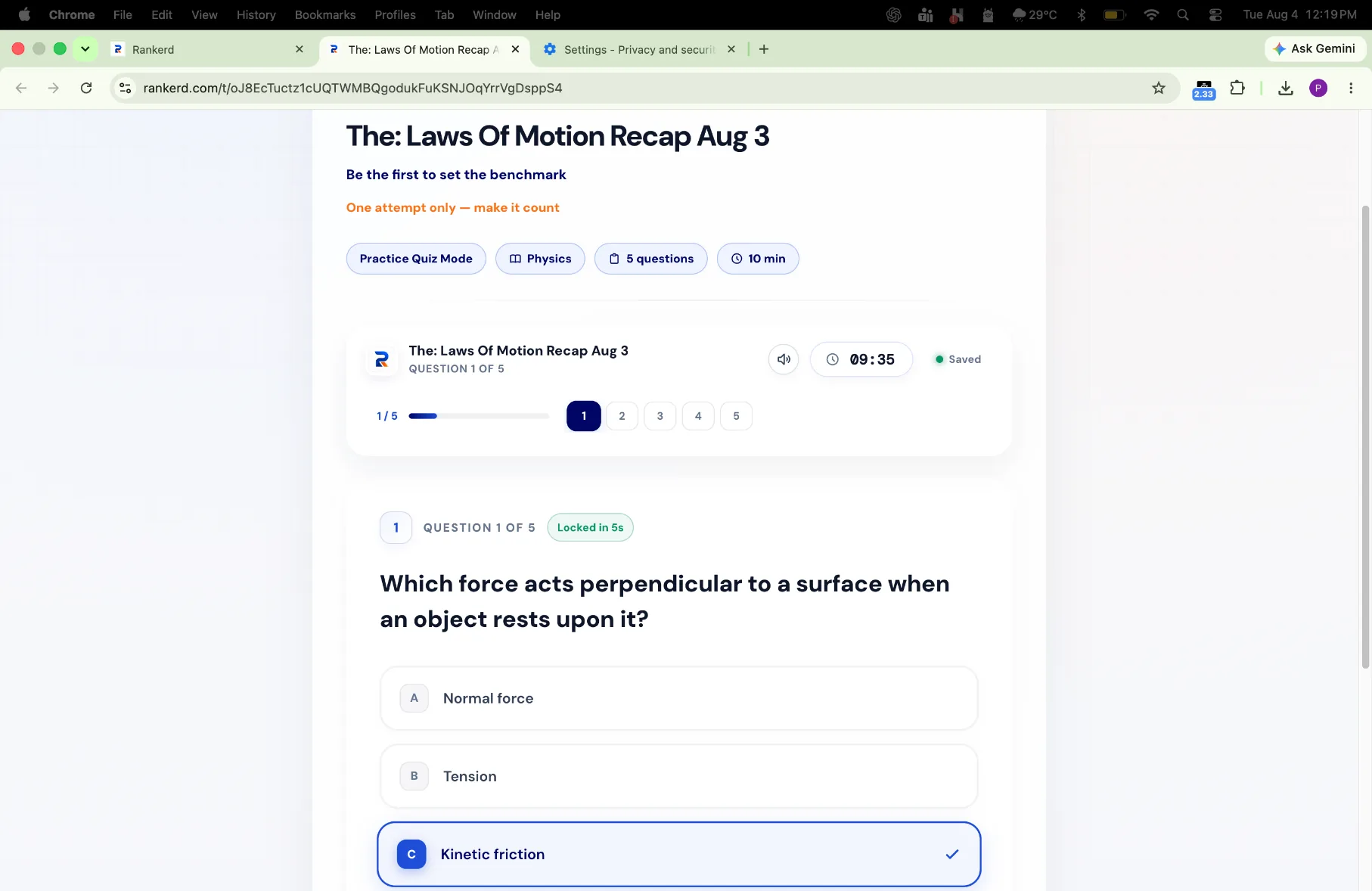 Student taking assignment in browser