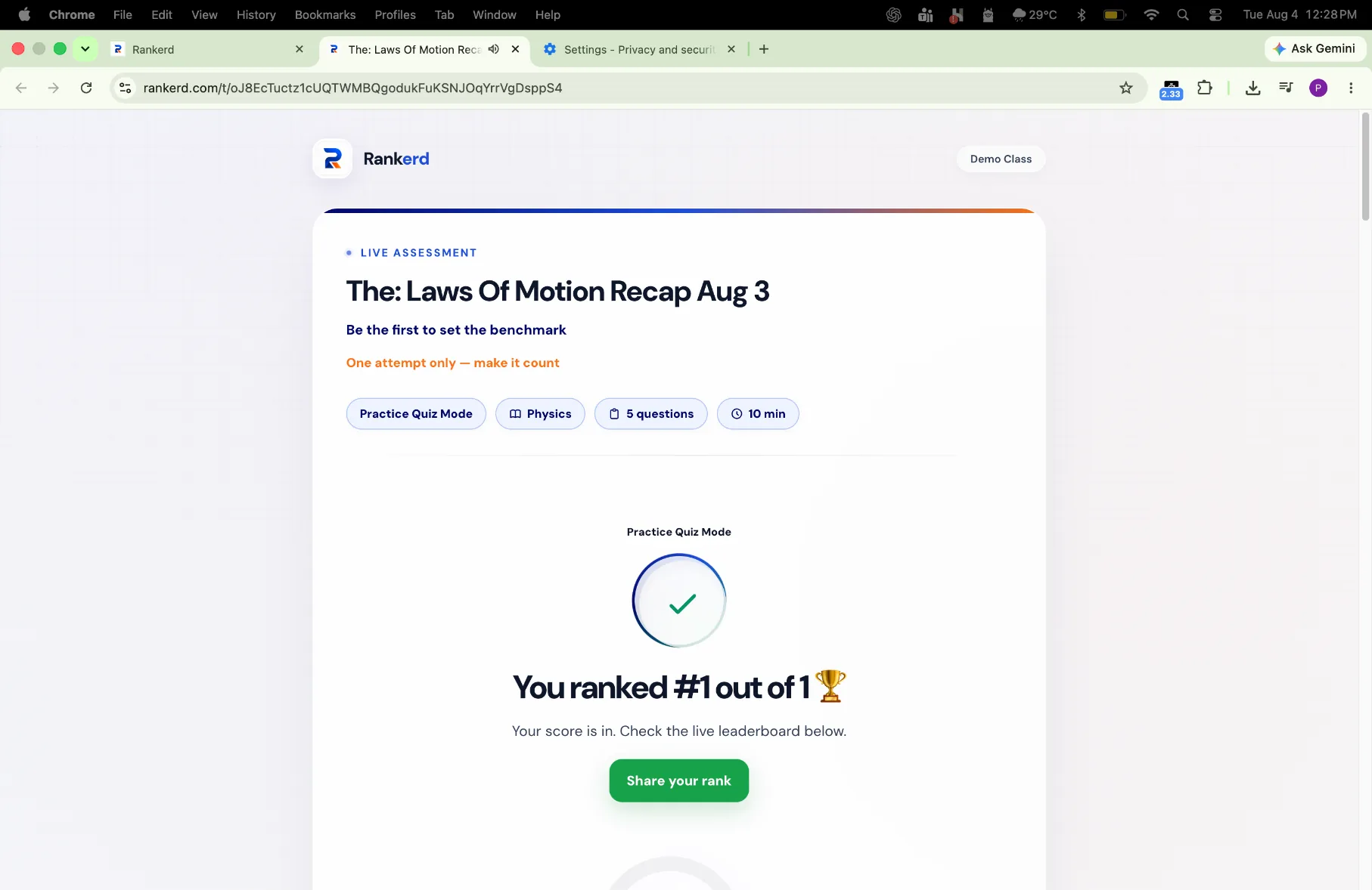 Student result in browser