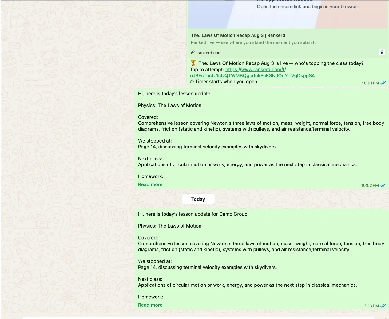 Tutor sharing a parent update through WhatsApp