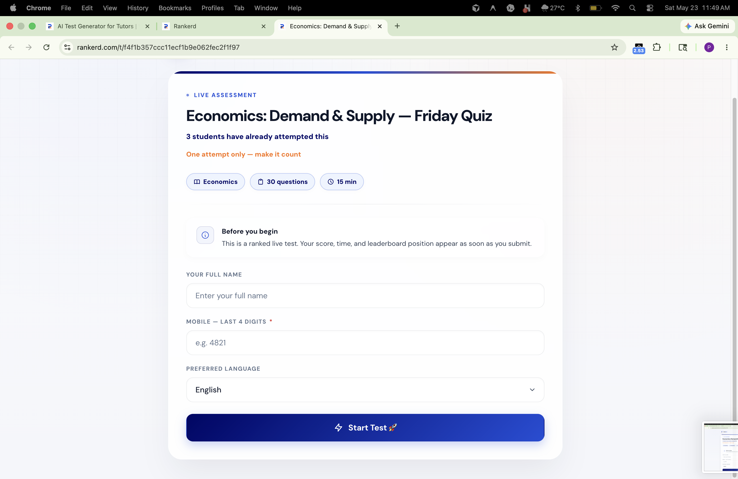 Student Attempt Interface — Rankerd
