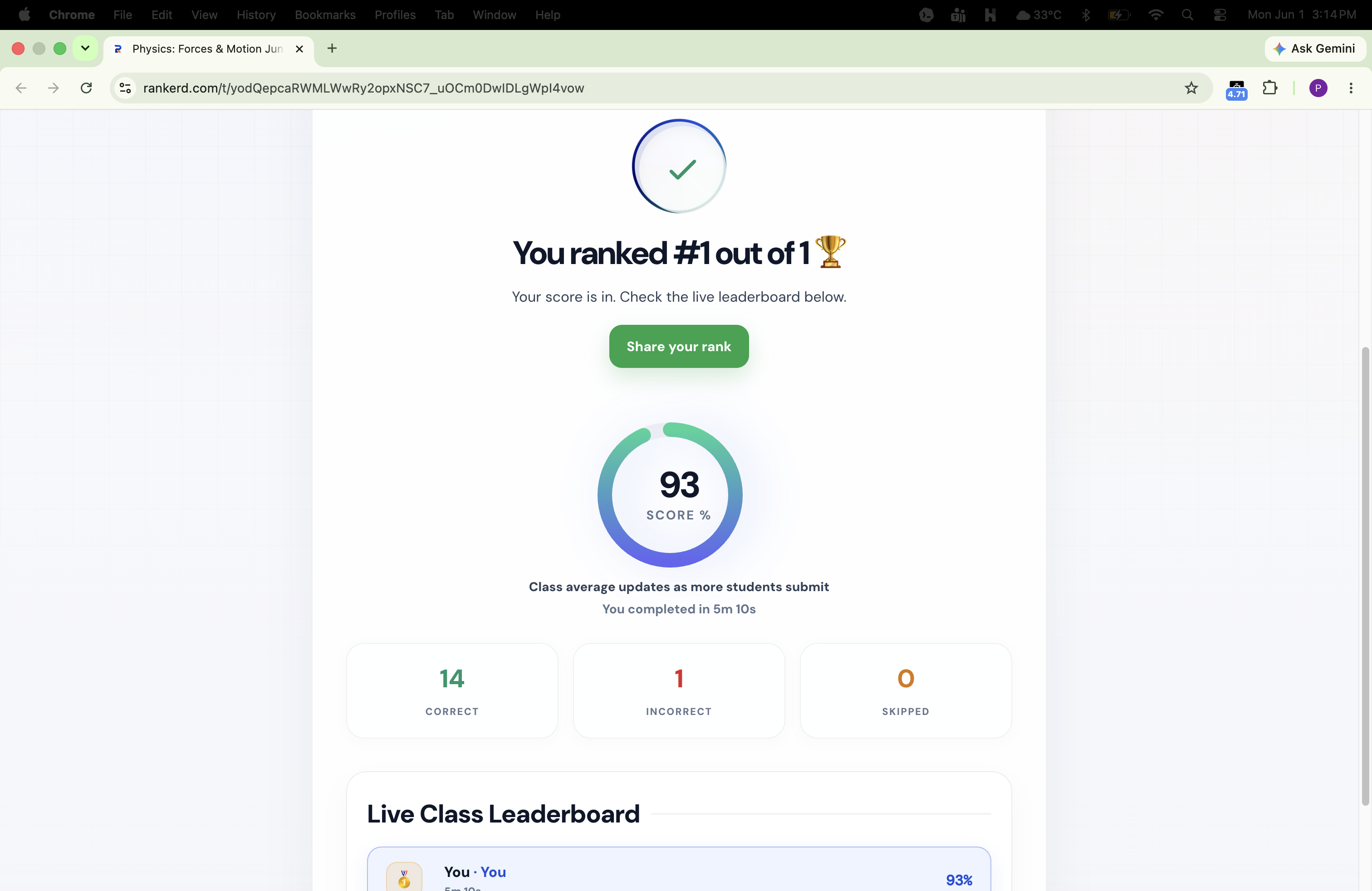 Rankerd student ranking screen